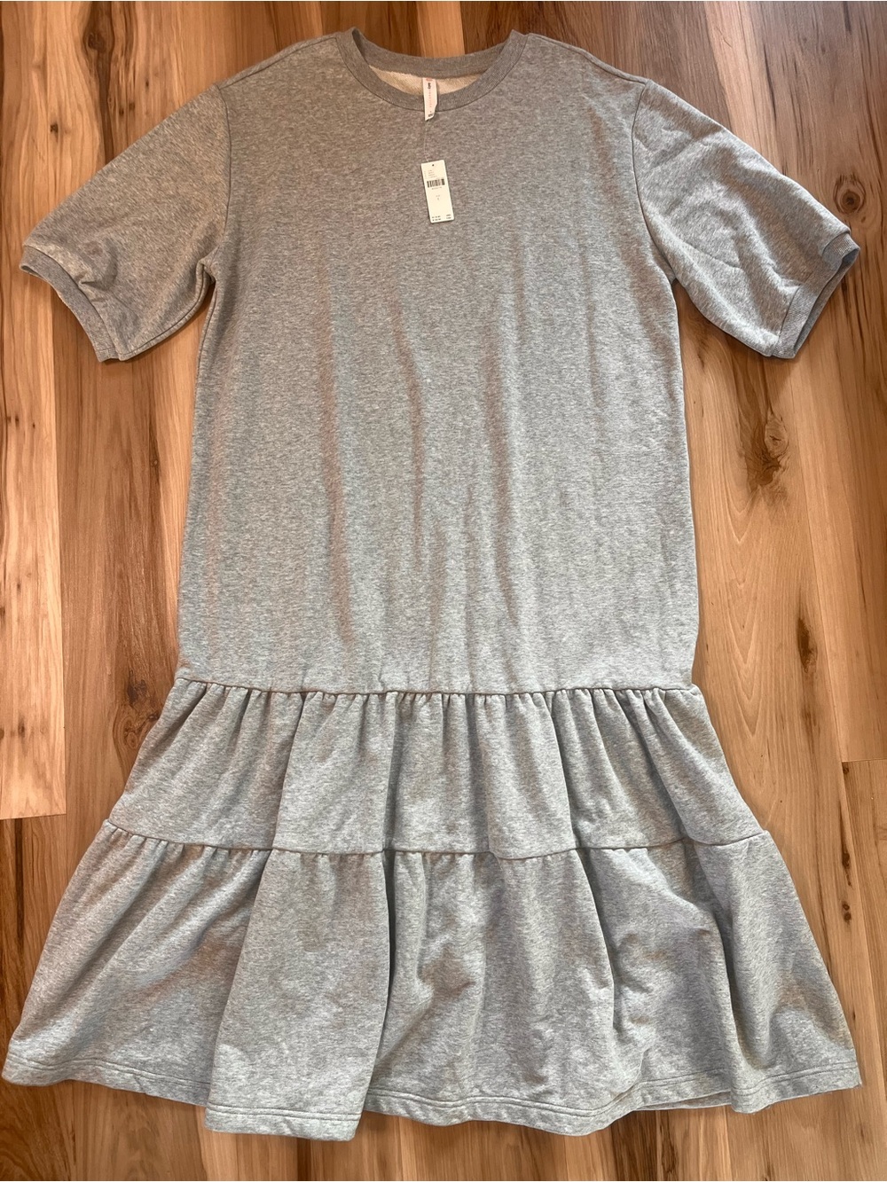 $118 NEW Daily Practice Anthropologie Large L Gray Tiered Lounge Midi Dress Cozy